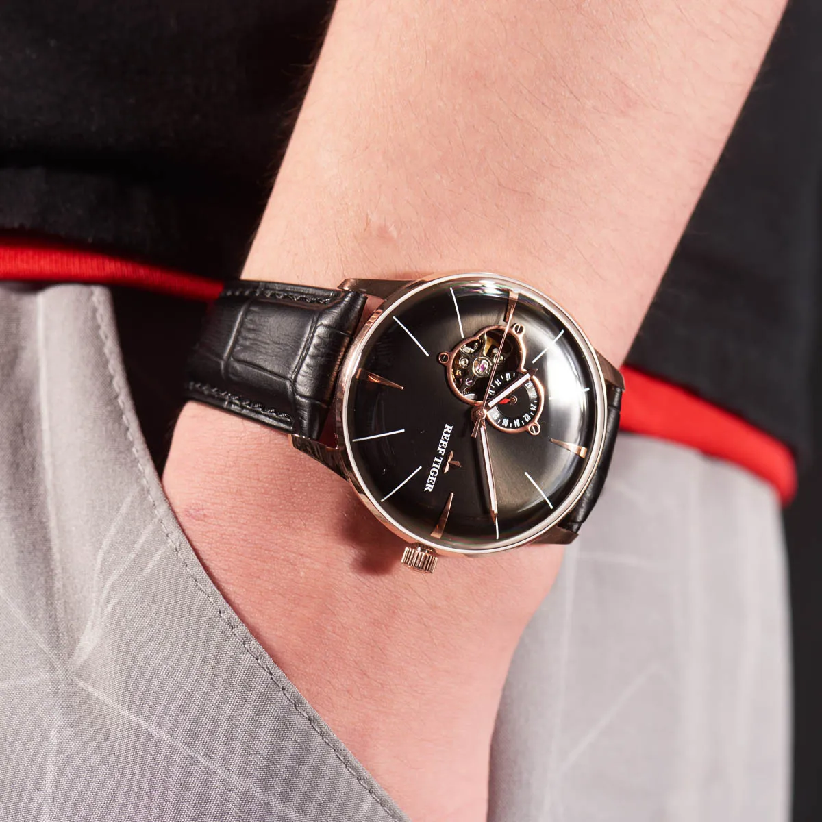 

мужские наручные часы, роскошные часы для мужчин Reef Tiger Dress мужские водонепроницаемые наручные часы с автоматическим заводом механические часы Швейцария reloj