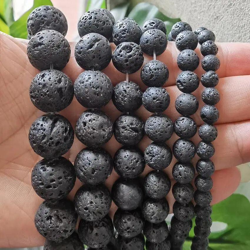 

Natural Lava Stone Round Beads,4/6/8/10/12/14/16mm Black Volcano Lava Rock Loose Bead for Jewelry Making DIY Bracelet Wholesales