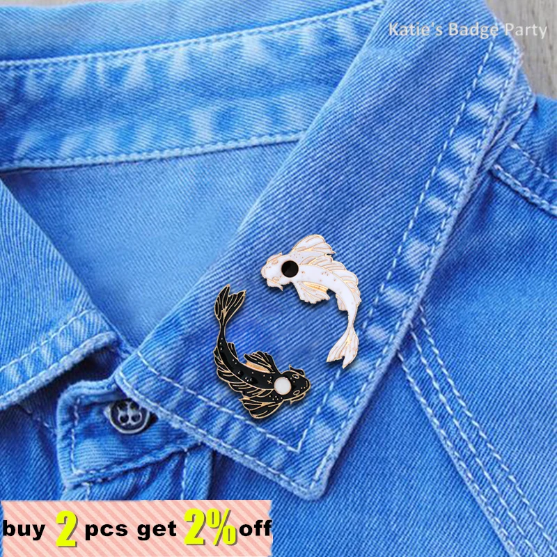 Yin Yang Koi Pin Koi Fish Goldfish Hard Enamel Lapel Pin Badge Brooches Animal Pins Collection Jewelry Gift for Friend Wholesale