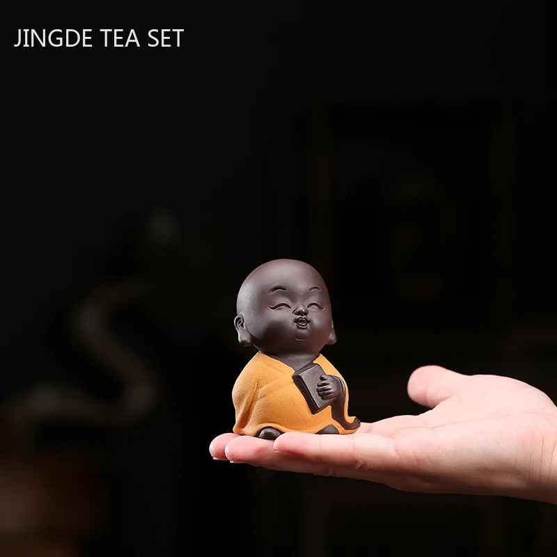 Chinese Purple Clay Tea Pet Lovely Small Buddha Monk Figurine Ornament Home Tea Table Decoration Accessories Handmade Crafts