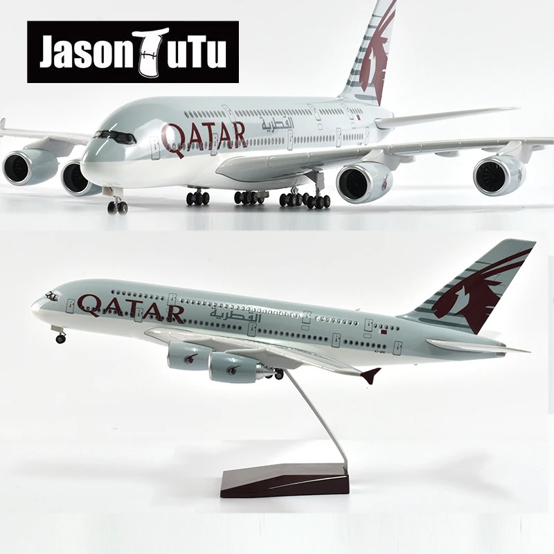 JASON TUTU 46cm Airplane Model Aircraft Qatar Airbus A380 1/160 Scale Diecast Resin Light and Wheel Plane Gift Collection