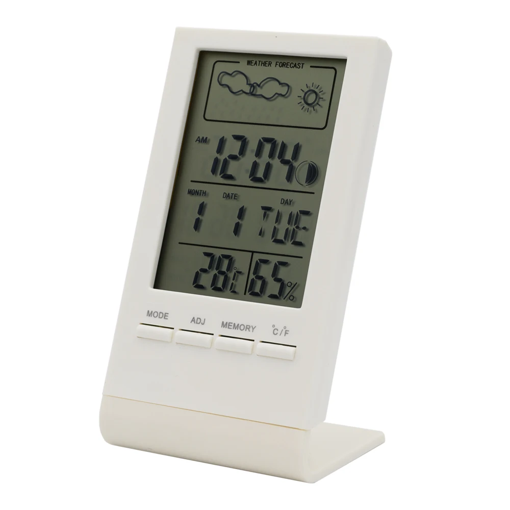 Mini Digital Thermometer Indoor Hygrometer Gauge Clock Weather Forecast Room Temperature Humidity Meter