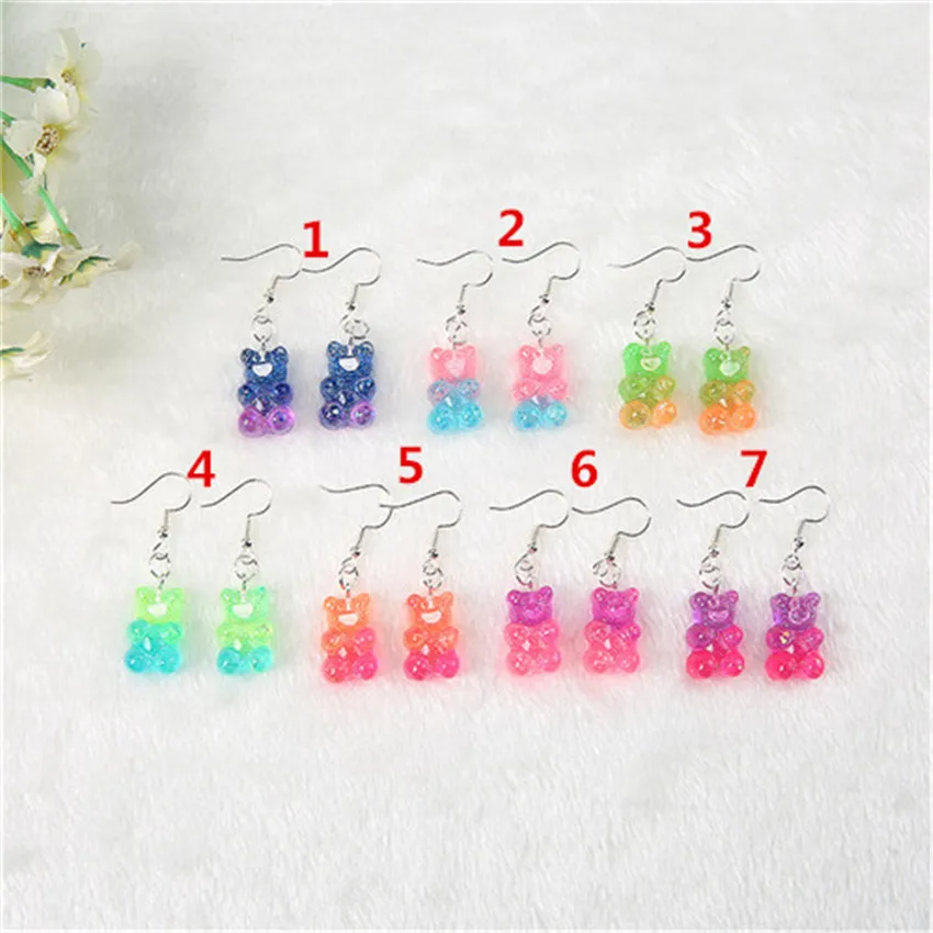 1pair 20*13mm Fashion Craft Resin glitter colorful gummy bear Drop Earrings For Women Japan/Korean Fashion Jewelry Wholesale