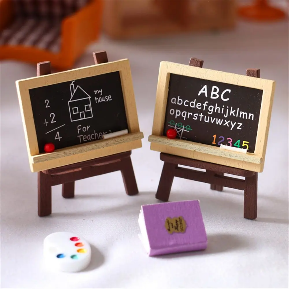 1:6/1:12 Scale Miniature Chalkboard Model Small Blackboard Wood Painting Easel Dollhouse Furniture Mini Ornament Accessories