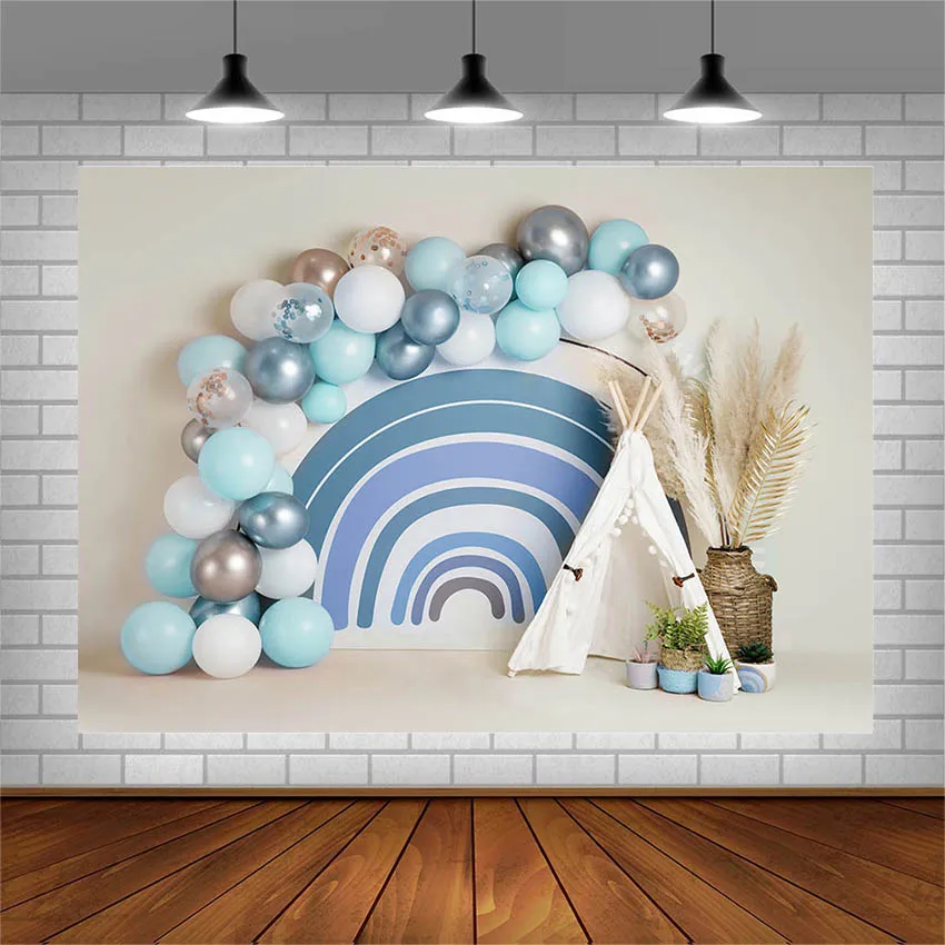 Mehofond Photography Background Bohemian Blue Balloons Rainbow Tent Newborn Boy Birthday Party Portrait Backdrop Photo Studio