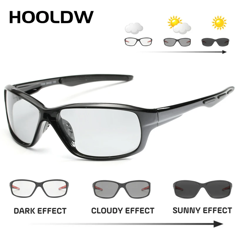 HOOLDW New Photochromic Sunglasses Men Driving Polarized Sun Glasses Women Outdoor Sport Goggle Chameleon Change Color Eyewear