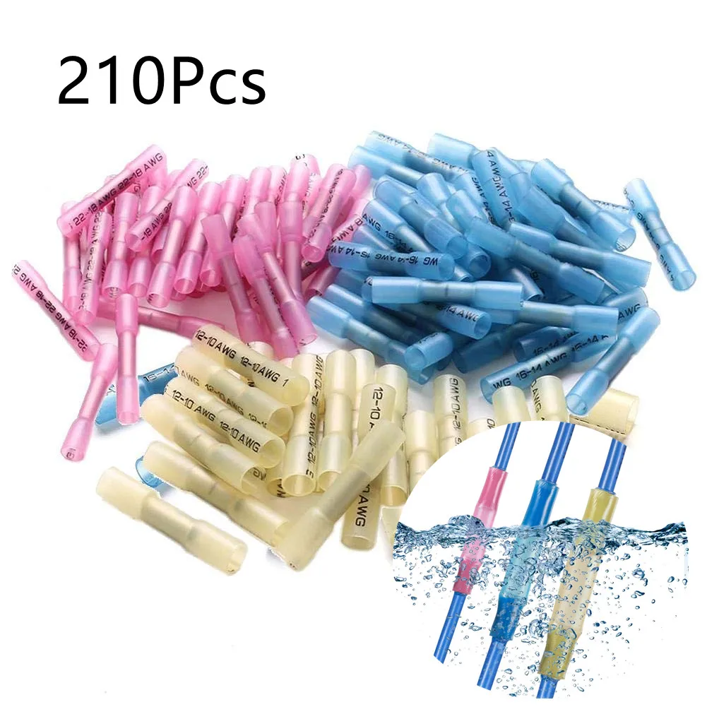 

210PCS Waterproof Heat Shrink Butt Connectors Insulated Crimping Terminals Electrical Splice Wire Cable Crimp Connector Kit