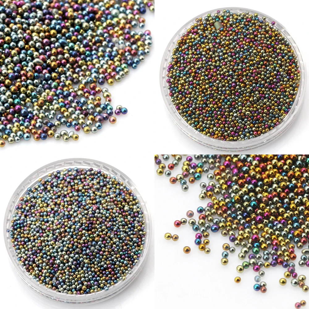 0.6-0.8MM 20G/lot Micro Ball Crystal Nail Art Metal color Caviar Nonporous Beads Glass DIY Decorations