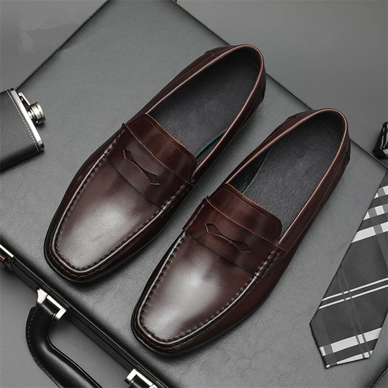 Italian Mens Shoes Casual Luxury Brand Summer Men Loafers Black Genuine Leather Moccasins Comfy Breathable Slip On Boat Shoes