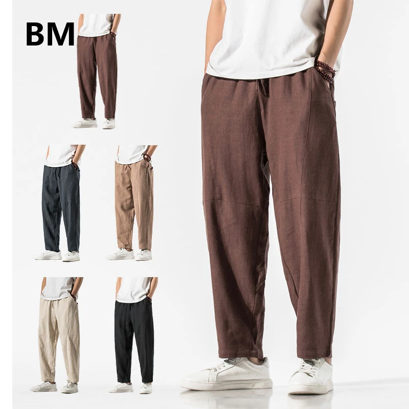 

2020 Chinese Style Cotton Linen Pants Loose Plus Size Casual Straight Pants Mens Clothing Fashion Harajuku Clothes Male