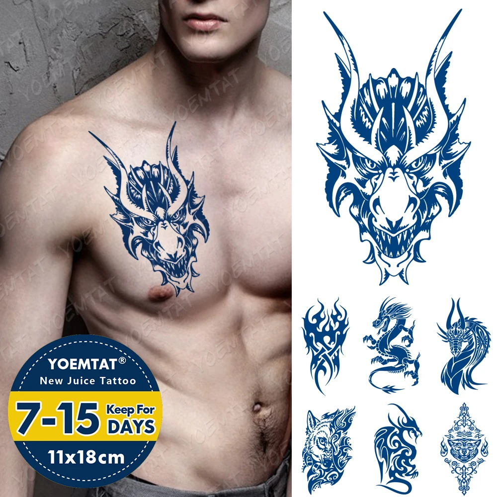 

Juice Ink Lasting Waterproof Temporary Tattoo Sticker Dragon Wolf Fire Tattoos Maori Totem Body Art Arm Fake Tatoos Women Men