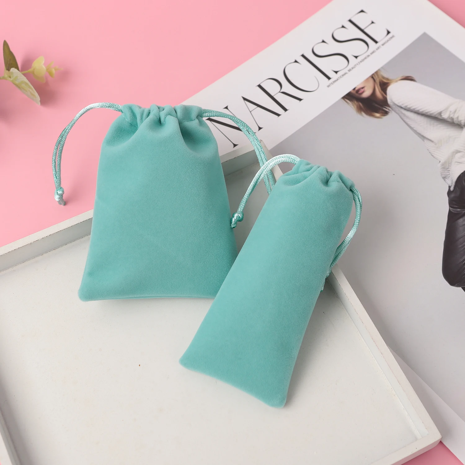 10 Stück Samt-Geschenktüten mit Kordelzug, Schmuckverpackungsbeutel für Hochzeit, Weihnachten, Party, Dekoration, Wimpern, Make-up-Aufbewahrungsbeutel – Detail 4