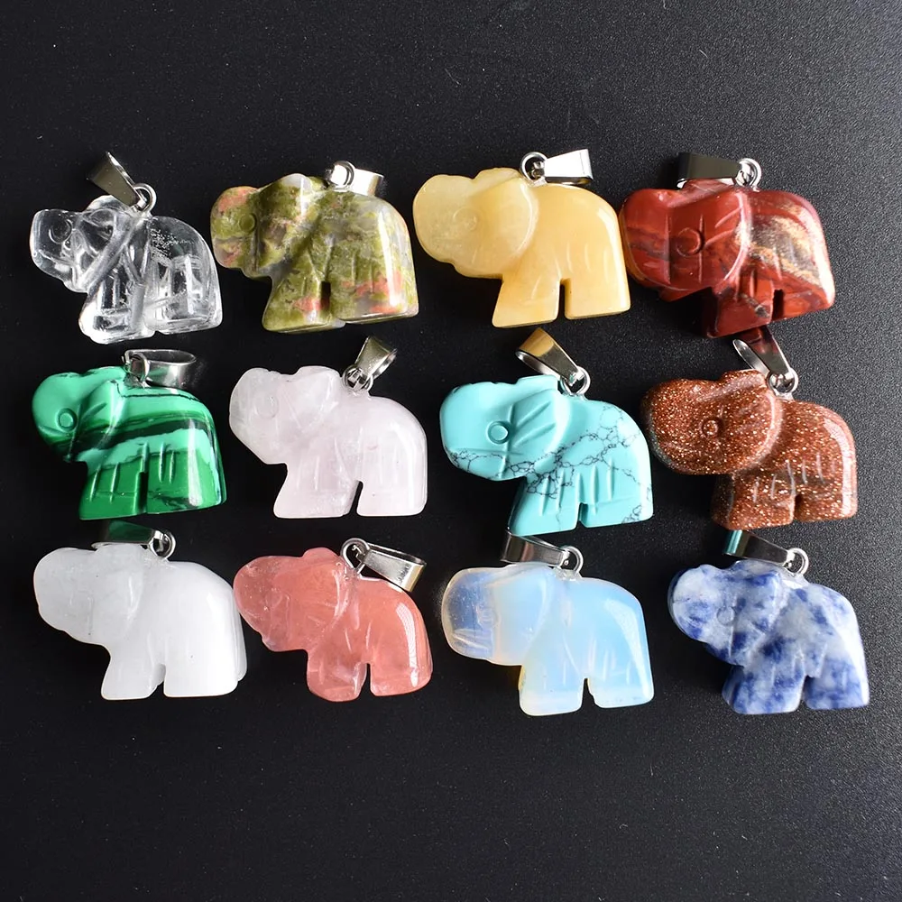 Fahion mixed natural stone elephant shape Charms pendant fit Necklaces jewelry making Wholesale 12pcs/lot free shipping