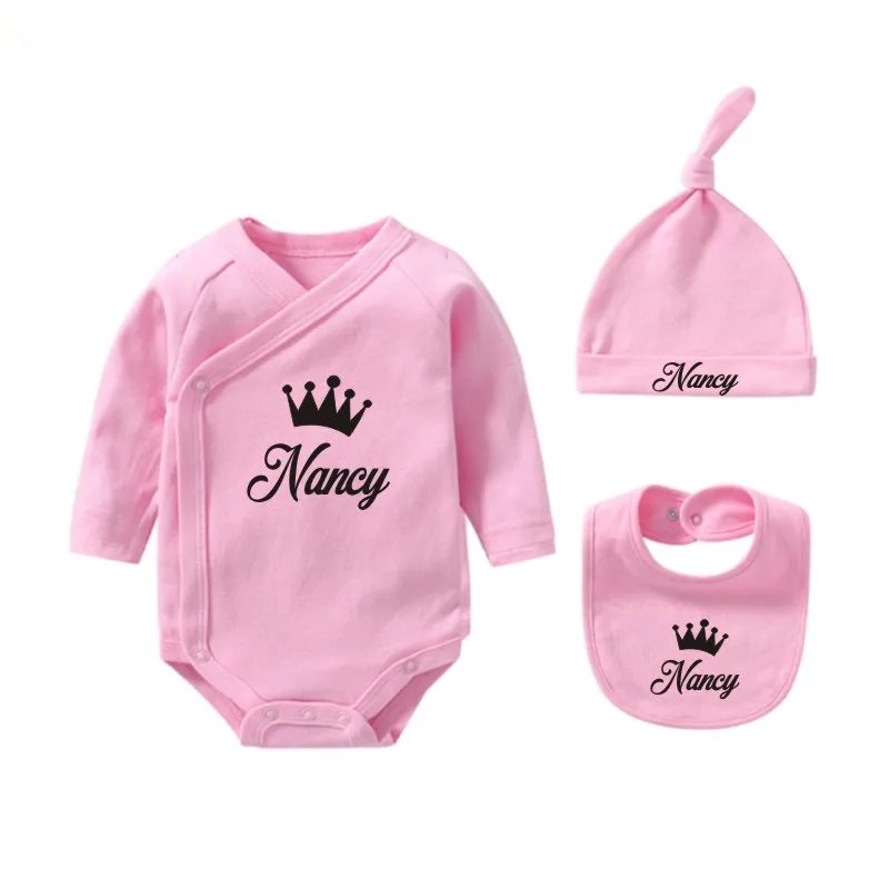 Custom Baby Clothes Newborn Hospital Outfit Set Coming Home Outfit Personalized Name Go Home Outfit + Bib + Hat Baby Supplies