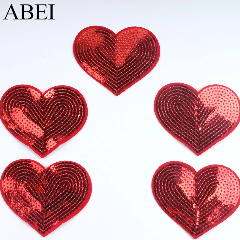 10pcs Big Red Patch Iron On Sequined Heart Patches DIY Stickers For Jeans Bags Shoes Hats Coats Sewing Fabric Appliques