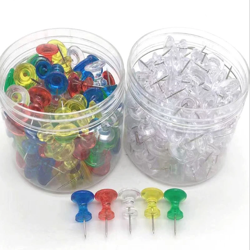 100pcs/ barrel Large transparent and colorful I-nail thumbtack map pin Thumb nail pins