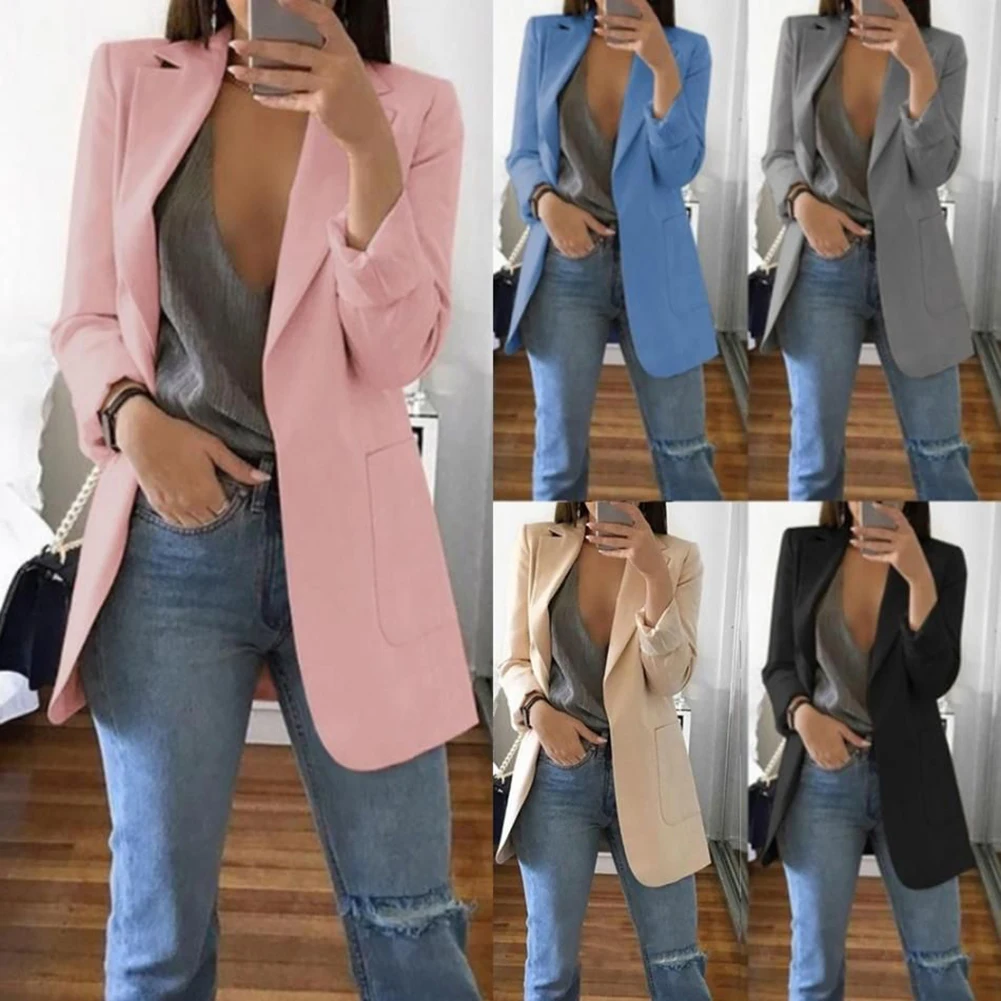 Women\'s fashion autumn new style solid color long sleeved cardigan small suit jacket for women blazer women coat