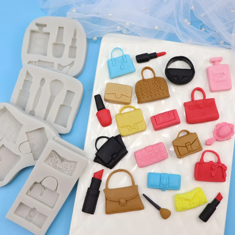 Makeup Brush Fashion Bag Mould Fondant Cakes Decor Tools Silicone Mold Sugarcraft Chocolate Baking Tool For Cakes Gumpaste Form