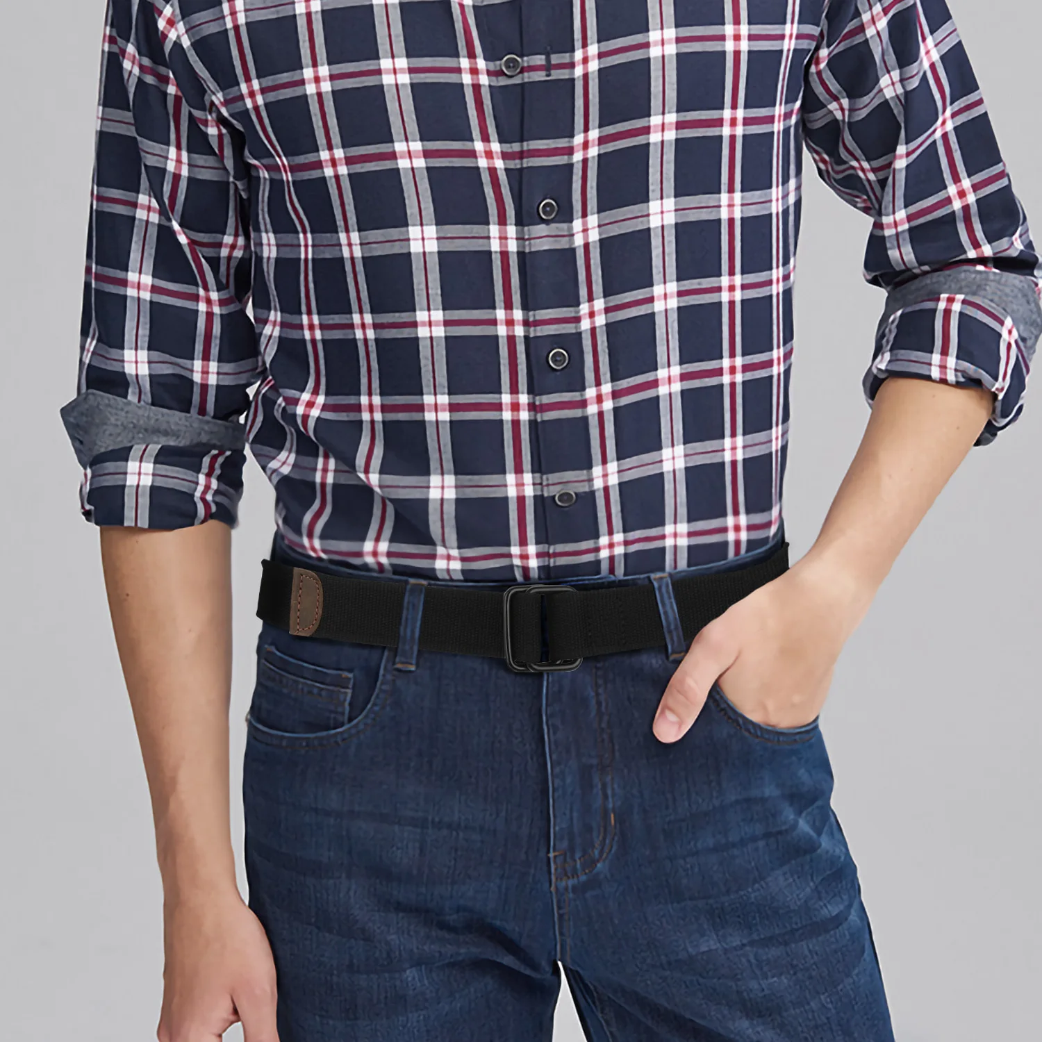Plus Größe 100-190 cm Big&Tall Herren Doppelring Schnalle Baumwolle Canvas Stoff Stoff Gürtel Web Schwarz Taille Jeans – Detail 5