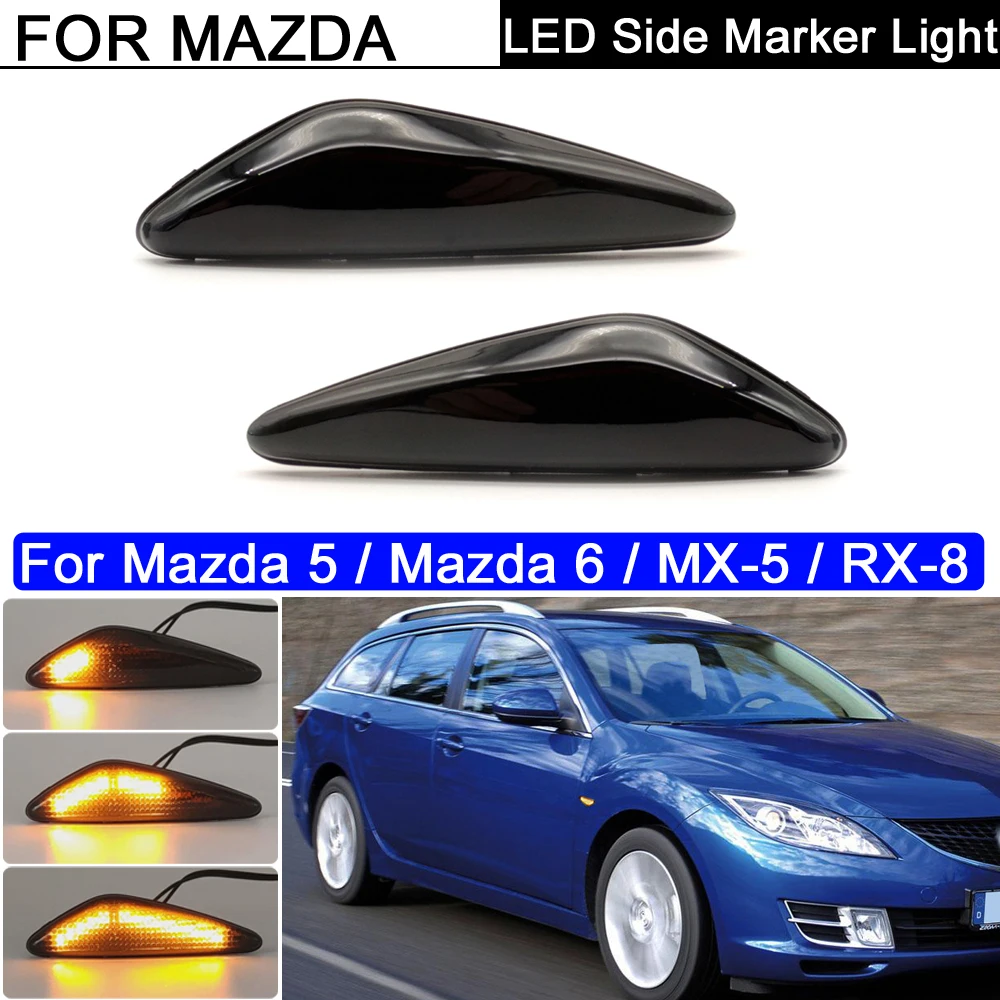 2Pcs LED Side Marker Fender Lamp Dynamic Amber Turn Signal Light For Mazda 5 Premacy Mazda 6 Atenza MX-5 RX-8 For Nissan Lafesta