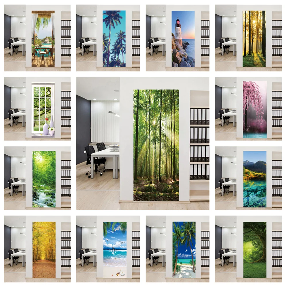 Natural Scenery Door Poster PVC Wallpaper Photomurals 3D On Tthe Wall Self-adhesive Deurposter Deur Stickers Vinilo Waterfall