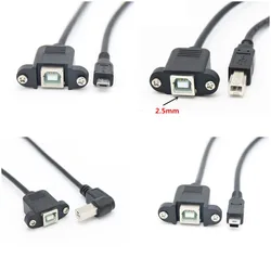 USB 2.0 B 수-USB B 암 프린터 패널 마운트, 마이크로 USB 미니 USB 타입-C수 연장 케이블, 나사 홀 커넥터 각도