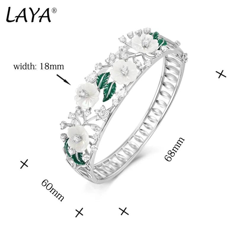 Laya 925 Sterling Silver Summer Hot Style Trendy Jewelry High Quality Zircon Natural Shell Flower Leaf Enamel Bracelet For Women