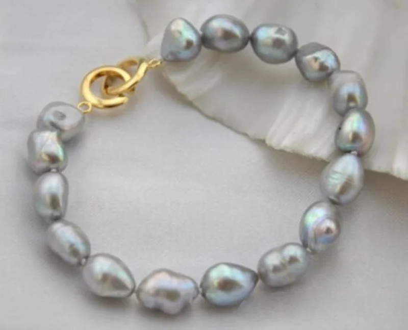 

8" 11-12mm baroque Gray freshwater pearl bracelet @^Noble style Natural Fine jewe