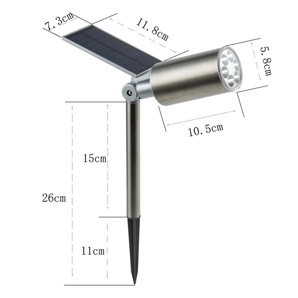 Imagem -04 - Holofote Solar Ajustável para Jardim Lâmpada Solar de Ip65 Super Brilhante Paisagem Gramado Luz Externa Aço Inoxidável