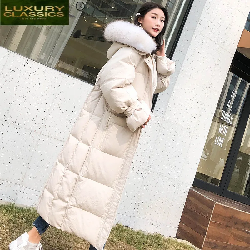 Jacket Winter 2021 Female White Duck Down Jackets Women's Clothing Real Raccoon Fur Collar Parkas Woman Coats Ropa TN155