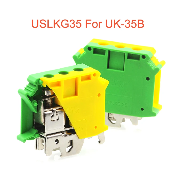 1Pcs Ground Terminal Blocks USLKG35 DIN Rail Screw Morsettiera UK35B/N Yellow Green Earthing Bornier Connector 35mm² 2AWG