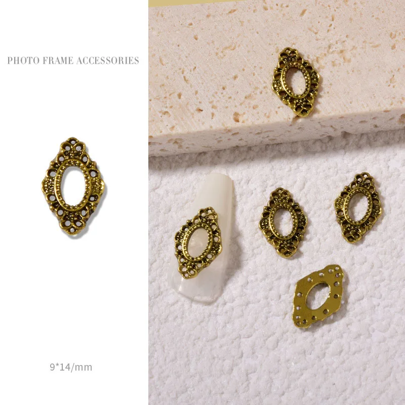 Retro Gold Metall 3D Charm Fotorahmen-Set mit Legierungs-Nieten Nagelkunst Maniküre Schmuck Zubehör-Kit - 5 Stück – Detail 13