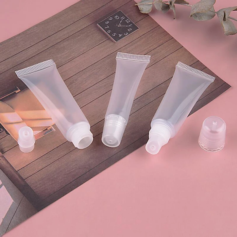 120Pcs 8/10/15ml Empty Lip Gloss Tube Balm Sunscreen Cream Clear Cosmetic Container Squeeze Dispensing Bottle