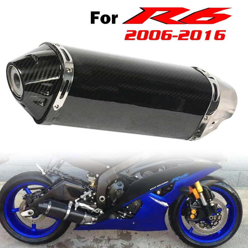 R6 2006-2016 Slip-on Motorcycle Exhaust Muffler Carbon Fiber Escape Moto Removable DB Killer 45mm for Yamaha R6 YZF-R6 2006-2016