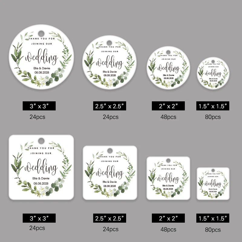 Greenery Wedding Tags,Eucalyptus Leaves Thank You Lables,Personalized Name and Date 1.5/2/2,5/3 Inch Gift Tag