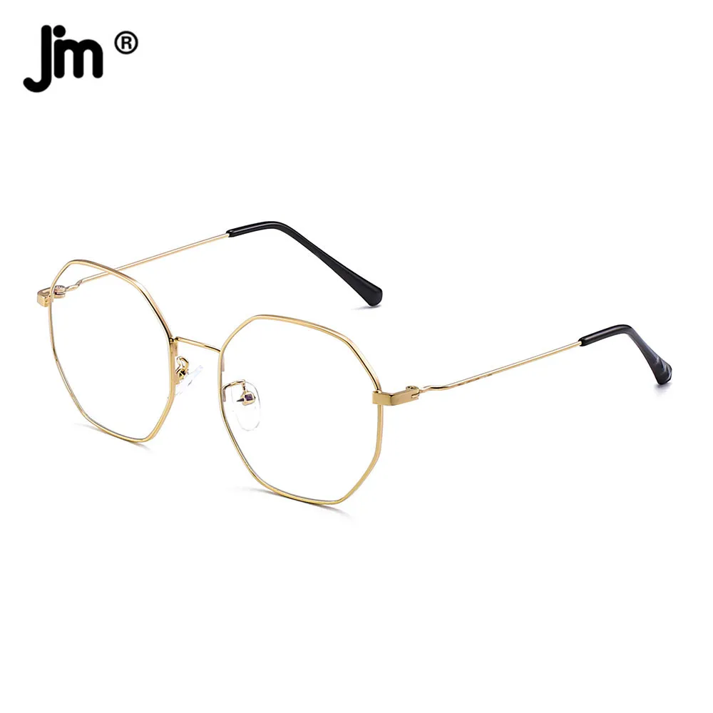 JM Fashion Designer Octagon Metal Blue Light Glasses Computer Clear Men Women Fake Glasses