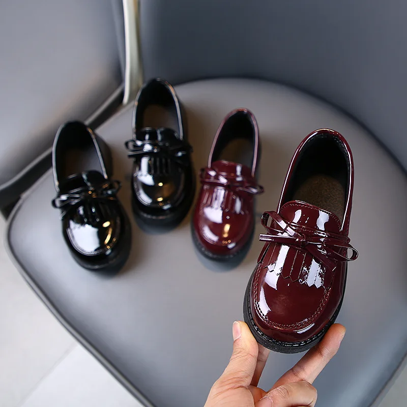 Fashion Tassel Kids Shoes Princess Little Girls Spring Autumn Patent Leather Black 2022 Children Wine Red School Shoes 3-12 Year