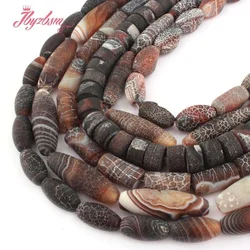 Round Oval Twist Frost Cracked Brown Black Agate Stone Spacer Beads 15 inch for DIY Accessories Necklace Bracelet Jewelry Making