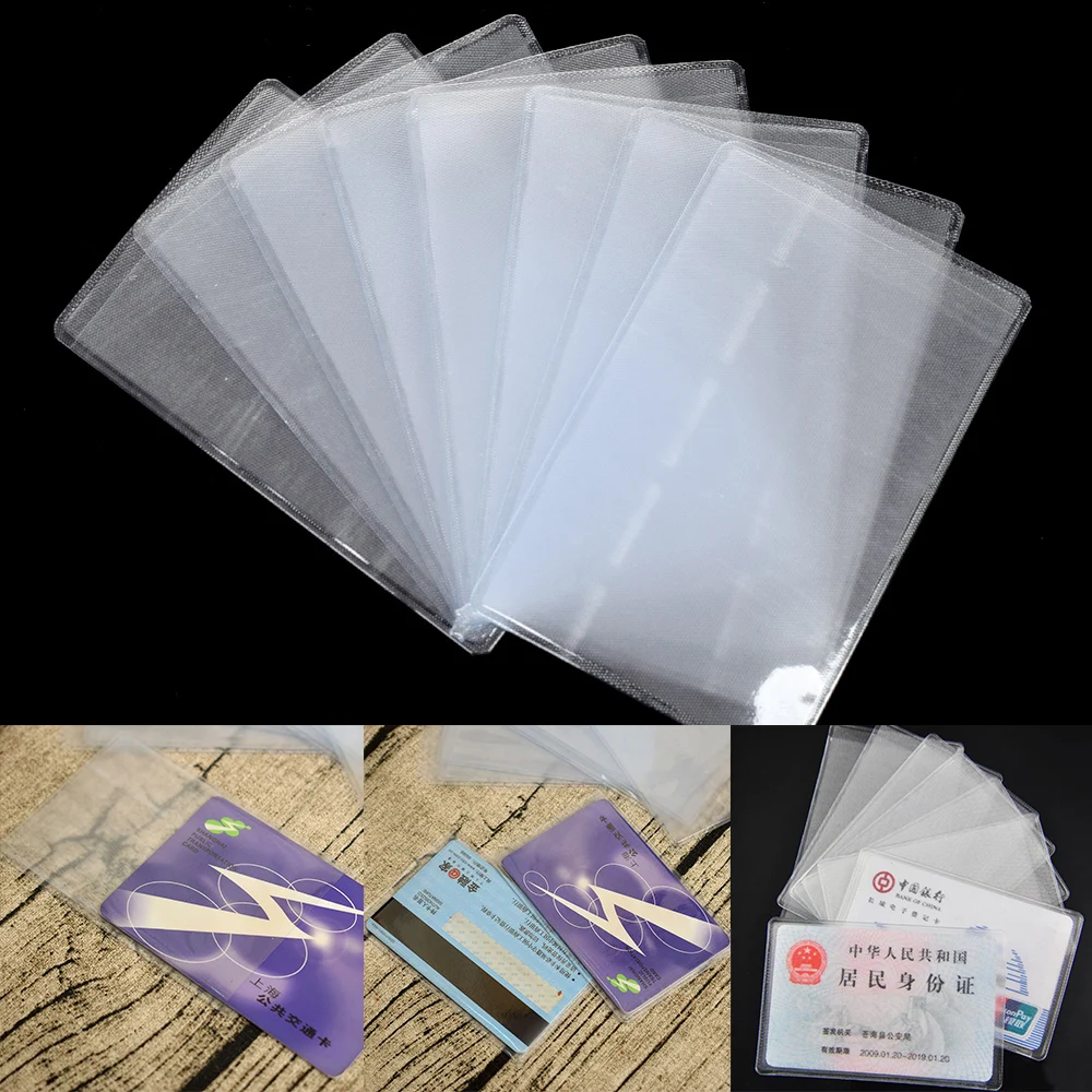 10pcs ID Card Holder PVC Transparent Credit Card Holder Portable Business Card Bag Sleeve Student Case Pouch Card Holder