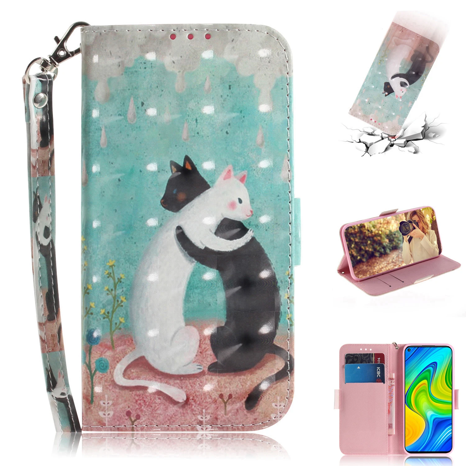 3D Animal Pattern Case For Xiaomi Redmi Note 6 7 8 8T 9S 9 Pro Max 10 6A 7A 8A 10X S2 4G 5G Flower Cat Flip Phone Cover Leather