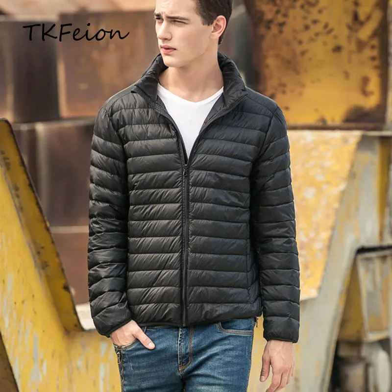 

Spring/Autumn Mens Slim Jackets Warm Duck Down Fashion Light Thin Stand Collar Plus 5XL 6XL 7XL Male Winter Coats Factory Outlet