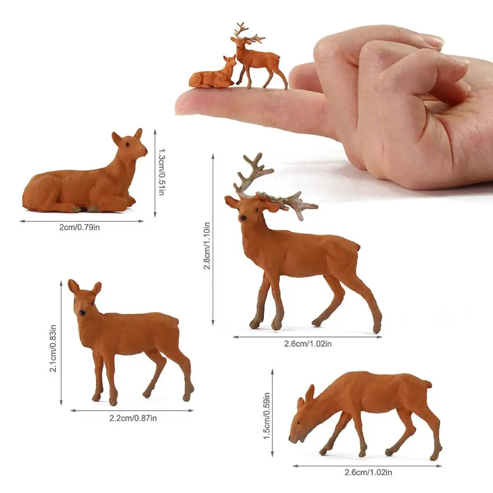 Evemodel Animals 12pcs Model Railroad Scene HO Scale 1:87 Painted Moose Elk PVC Model Deer Wild Animal AN8714