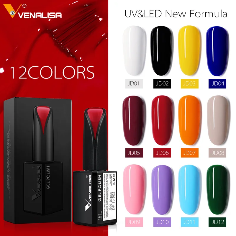 VENALISA 15ml Gel Nail Polish, High Gloss Long Lasting Soak Off LED UV Gel Lacquer Nail Beauty