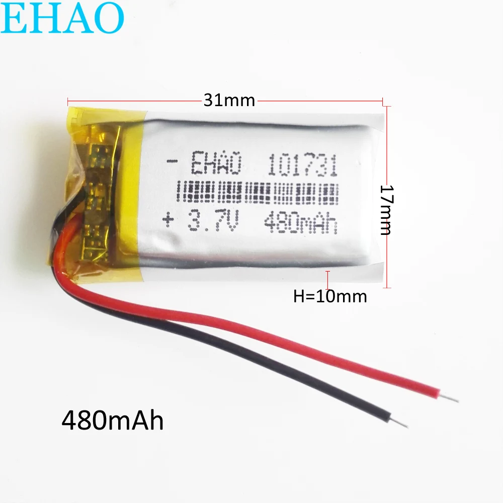 3.7V 480mAh Lithium Polymer LiPo Rechargeable Battery 101731 cells For Mp3 GPS Smart Watch Speaker Recorder LED Light Bracelet