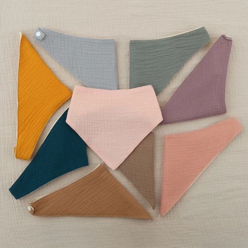 1 Pc Baby Bibs Cotton Accessories Newborn Solid Color Snap Button Soft Triangle Towel Feeding Drool