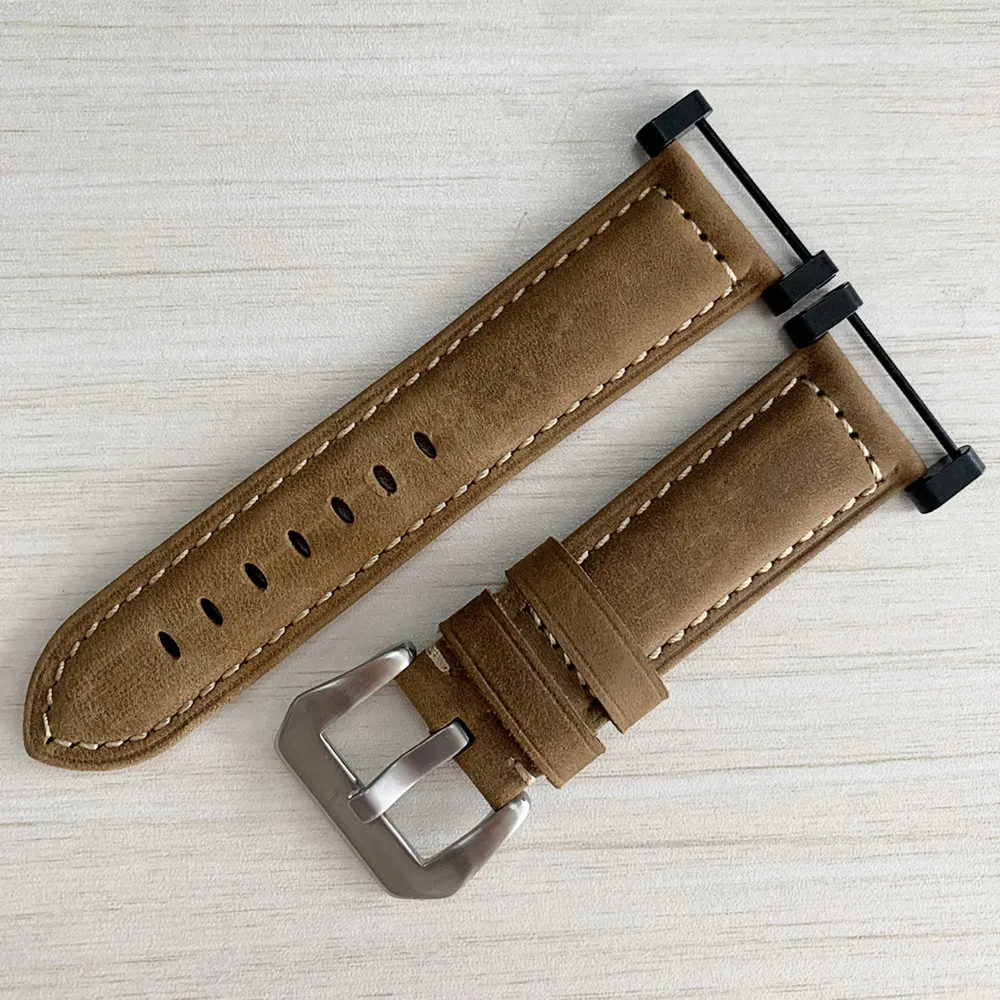 Hot Sale Quality Crazy Horse Leather Watch Band 24mm Khaki For Suunto essential Watch Strap Suunto Core watchband And Adapter