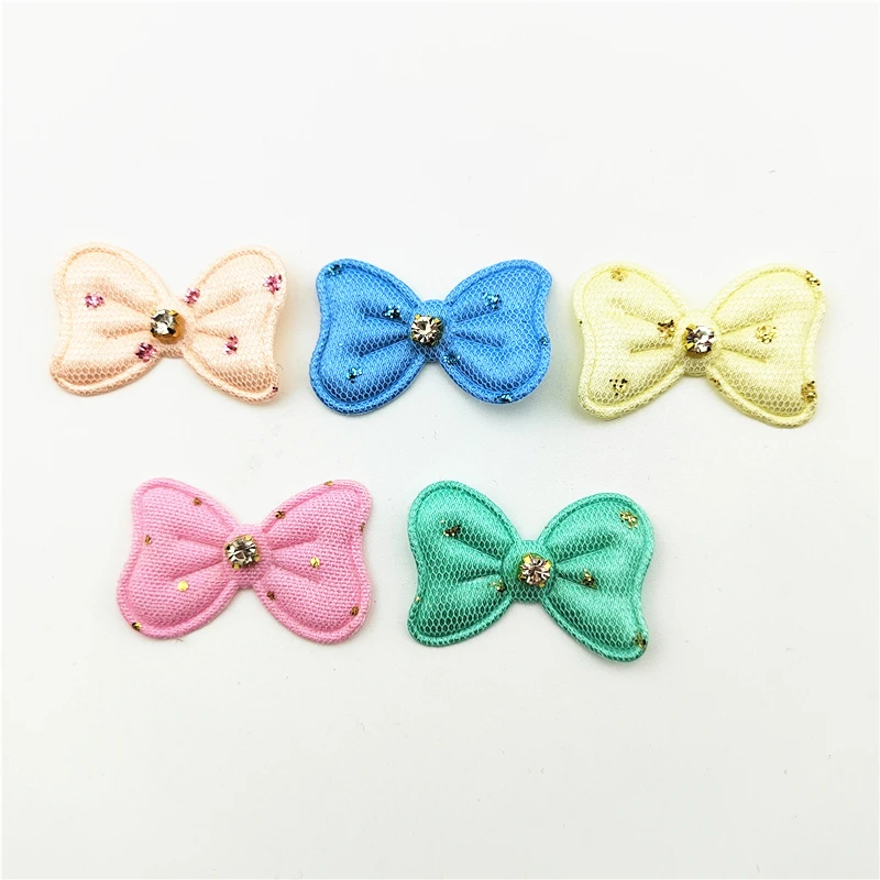 Diamond Bowknot Padded Appliques for DIY Hat Clothes, Leggings, Sewing Supplies, Headwear Decor Patches, 3.9*2.5cm, 50 PCs/Lot