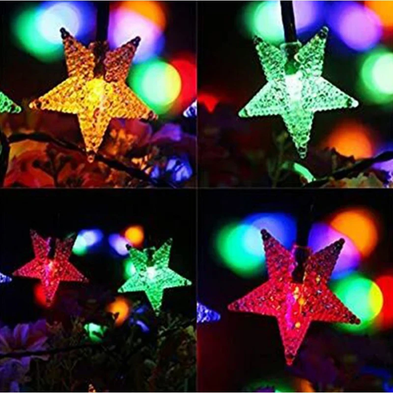 Solar Outdoor String Lights Waterdicht 5M7M Ster String Lights Voor Tuin Decoraties Wedding Party Sfeer Fonkel