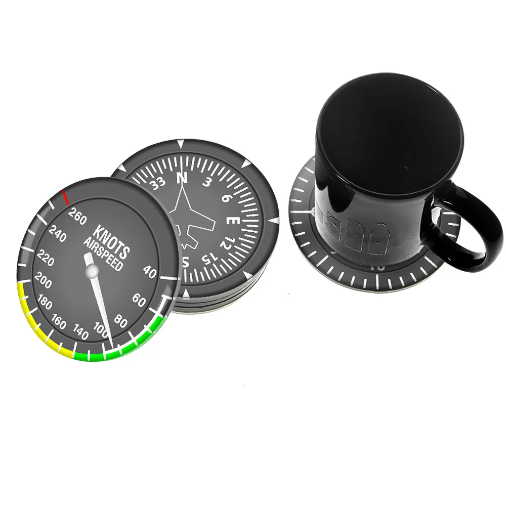 Juego de 6 posavasos para instrumentos de avión, instrumentos de vuelo modernos, posavasos para cóctel, navegador, decor