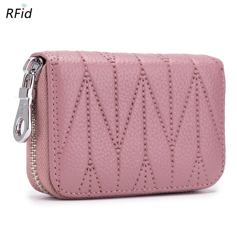 Small Genuine Real Leather Doka Women Rfid Zipper Coin Wallet And Purse Fashion Plastic Credit Bank ID Card Case Holder Female